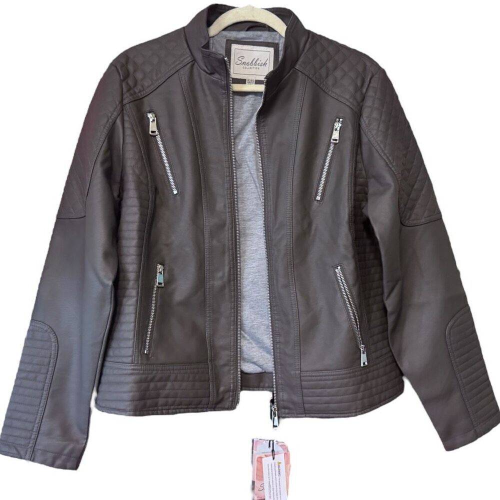 Charcoal Gray Faux Leather Zip Up Mock Neck Jacket XL NWT - Snobbish - Picture 10 of 16